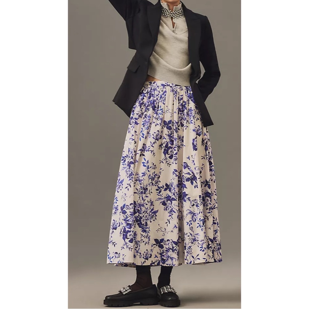 ANTHROPOLOGIE ~Poplin Printed Midi Skirt (NWT)